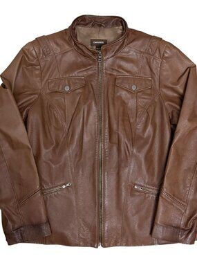 DANIER LEATHER Jacket Brown Luxury Designer Bomber Coat Womens 2XL